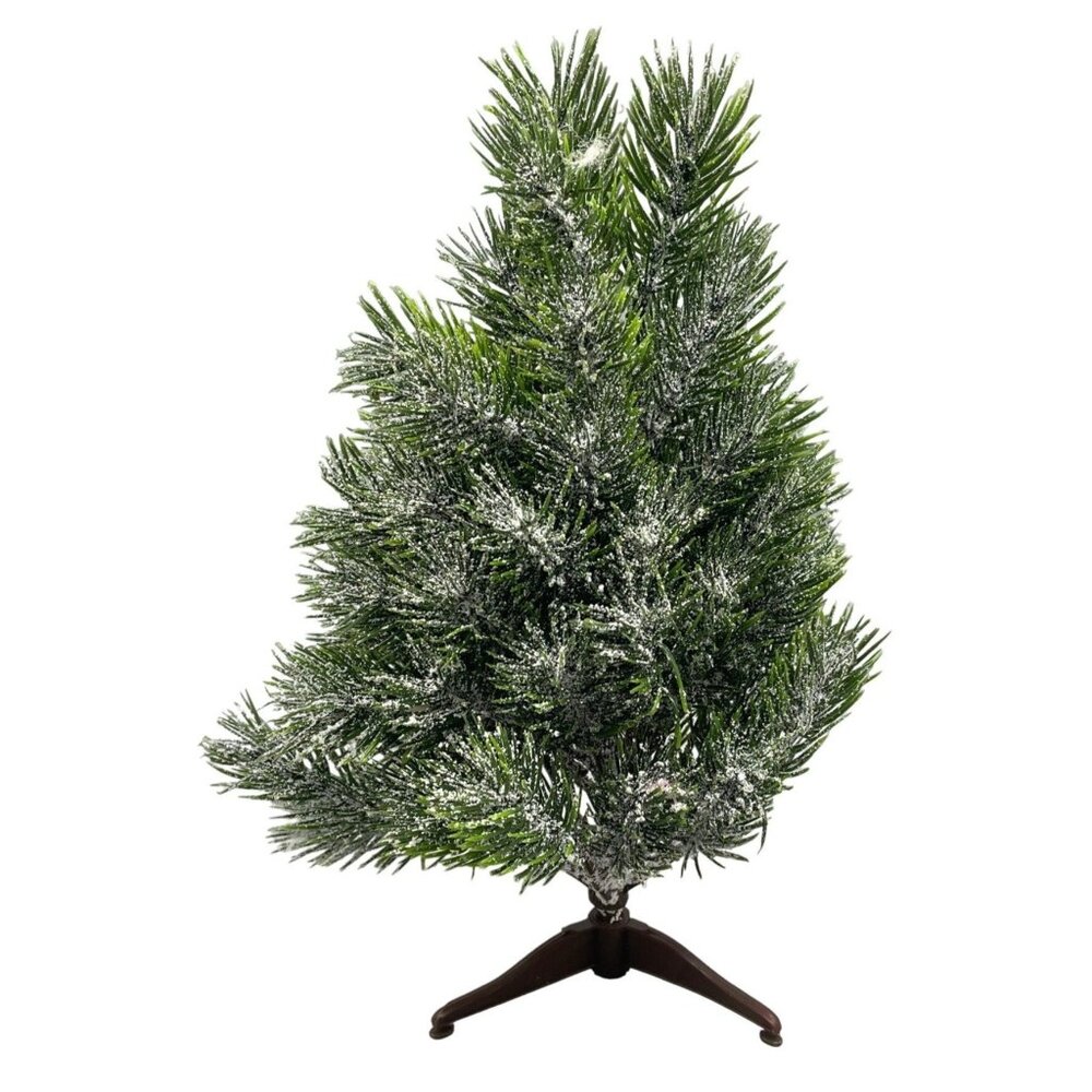 Christmas artificial mini tree frosted plastic brown green glitter 12.5" READ